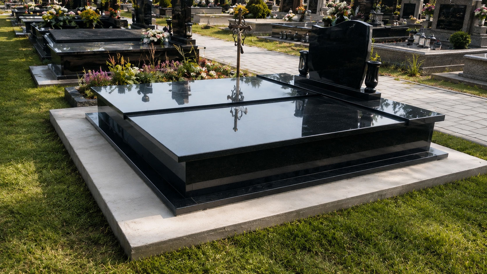 Rodinný dvojhrob z čiernej žuly – realizácia Kamenárstva STONE